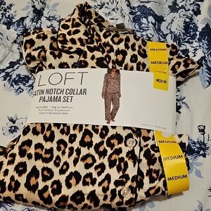 LOFT Leopard Print Satin Pajama Set